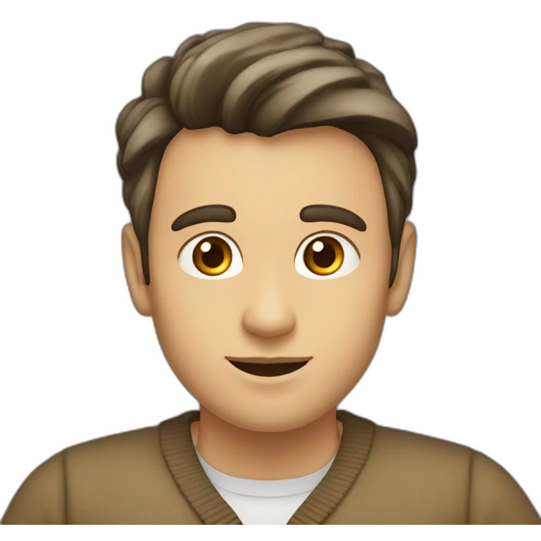 Late 30s, oval face, high cheekbones, small forehead wrinkles, hazel eyes, dark hair with blond highlights, wearing cardigan emoji