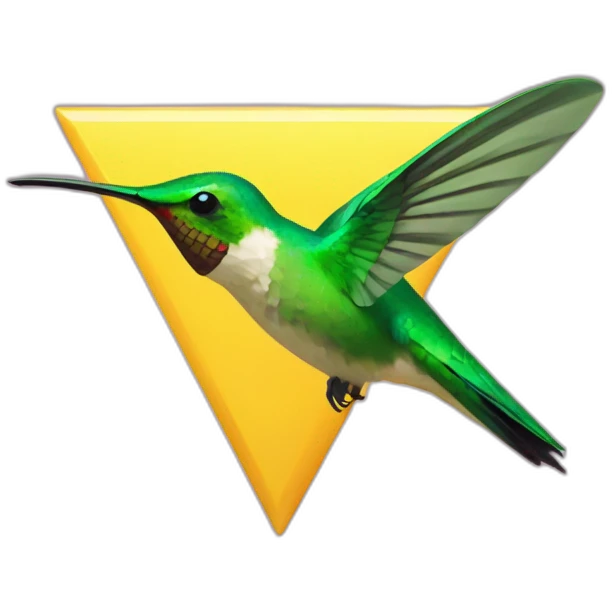 Green hummingbird against a yellow triangle background emoji