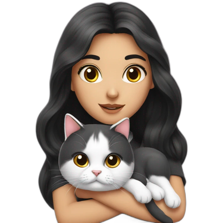 Persian girl with black and white cat, annoying emoji