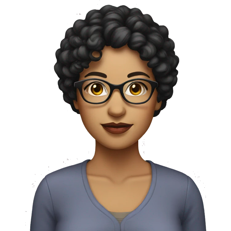 woman with short perm black hair, cute face, wearing glasse emoji