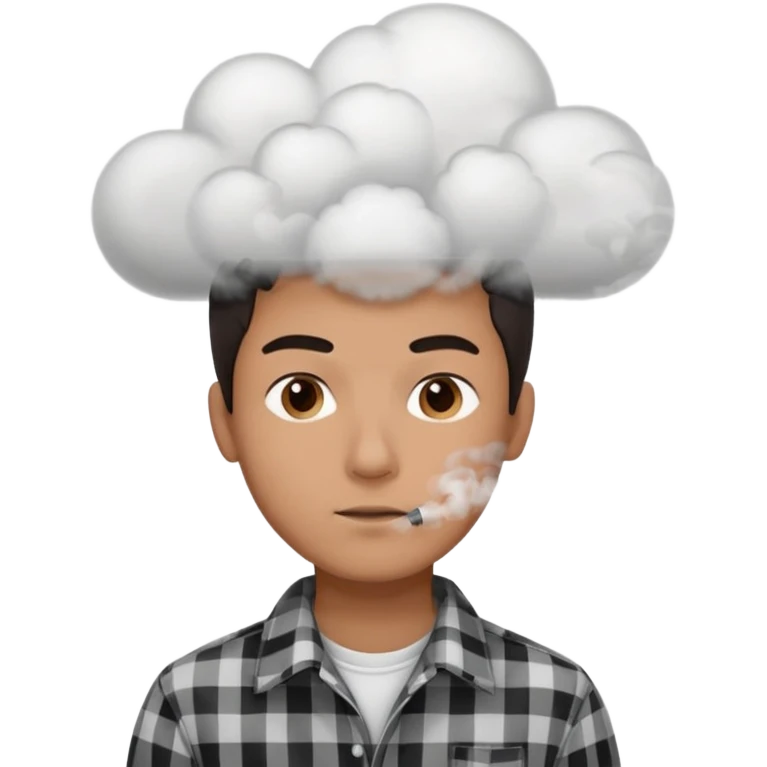 Vaquero camisa de cuadros blanca con negro  joven sacando humo d ela boca  emoji