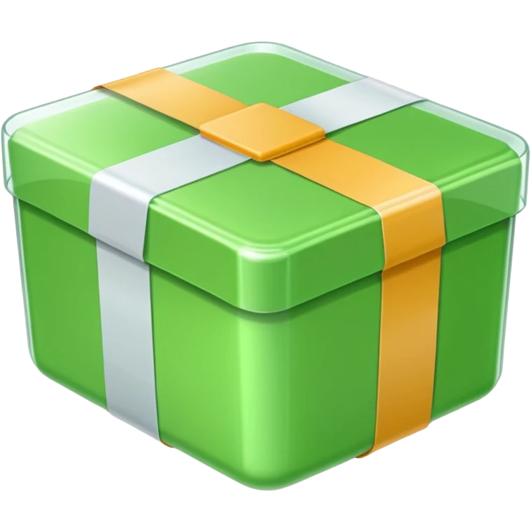 shiny rounded light green box wrapped in tape with white labels emoji