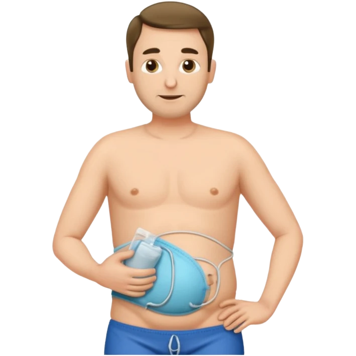 A man in his mid-40s with a stoma bag on his stomach. emoji