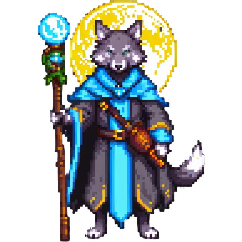 wolf wizard with magic moon staff emoji