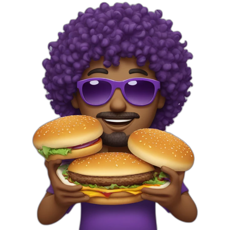 curly-hair-purple-cool-guy-round-star-sunglasses-holding-burger emoji