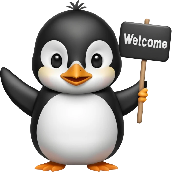 Penguin that holds big welcome sign emoji