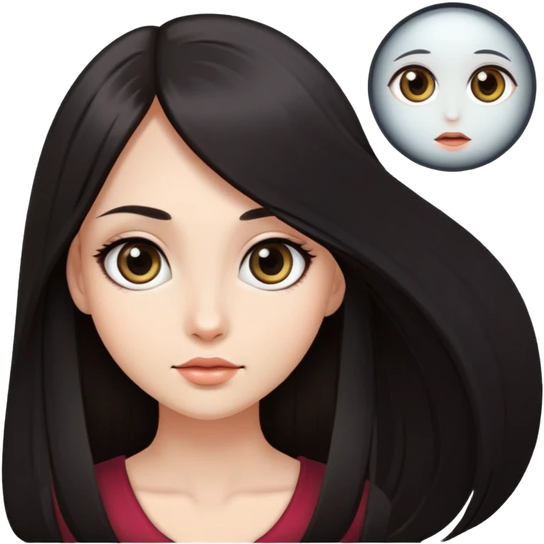 beautiful woman with dark long straight hair and big round eyes emoji