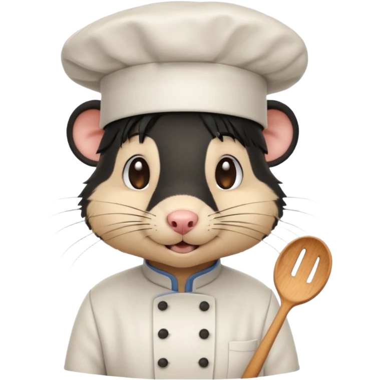 A rat with a fringe, long black hair and chefs hat emoji
