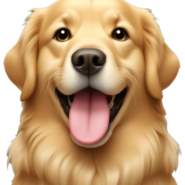 Golden retriever with chubby face and tounge emoji