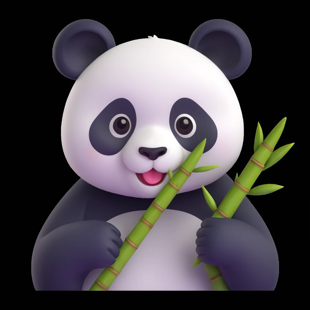 panda eating bamboo in forrest, close up pose emoji