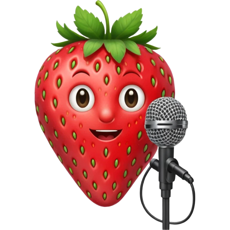 A strawberry holding mic emoji