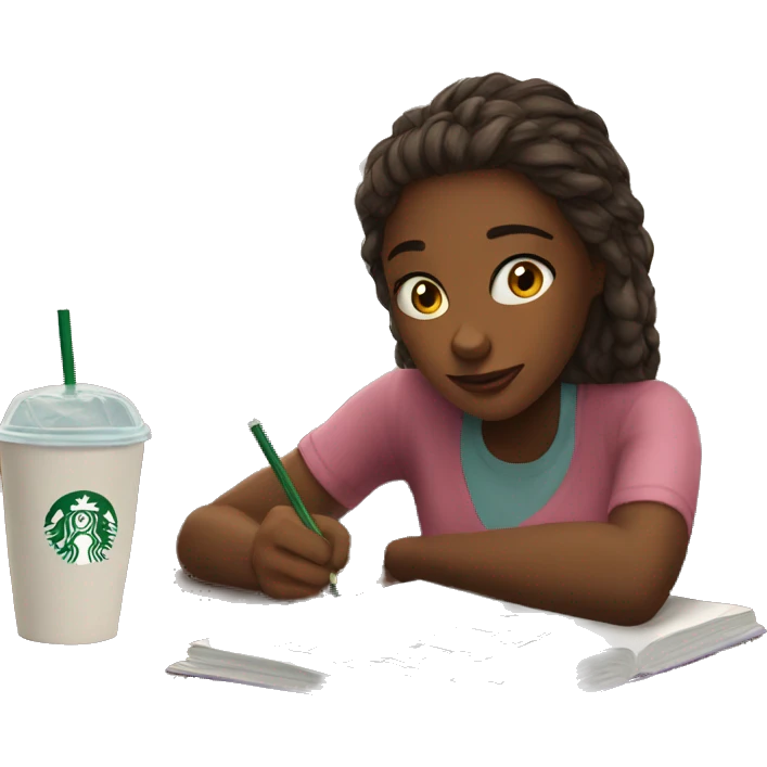 girl doing homework at starbucks  emoji