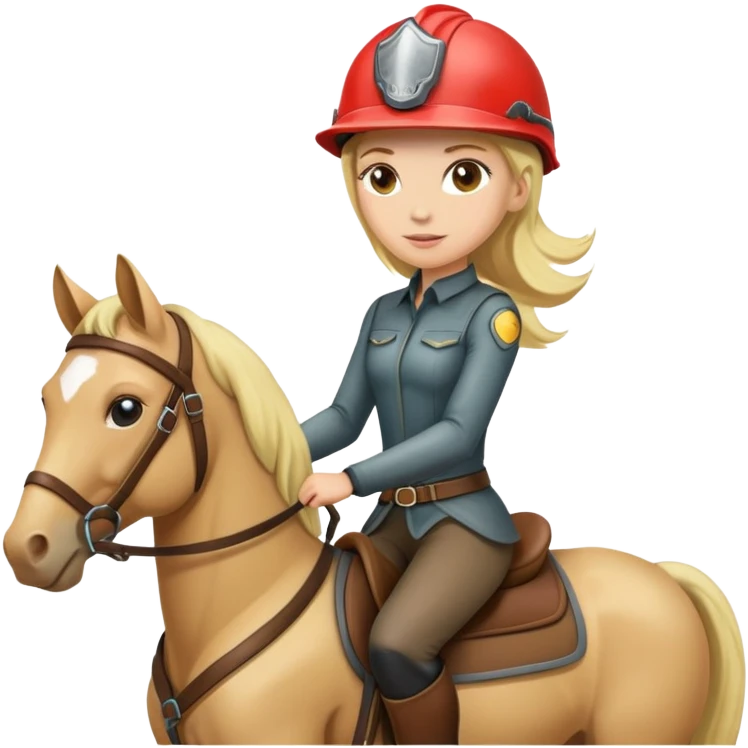 A blonde haired women with a helmet riding a horse emoji