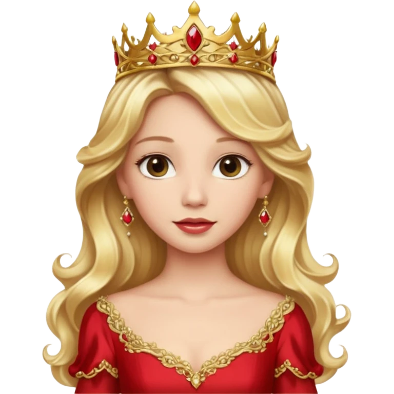 Princess in red Dress with gold Tiara, long wavy Blonde Hair emoji