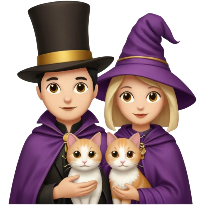 magician couple and their pet cat emoji