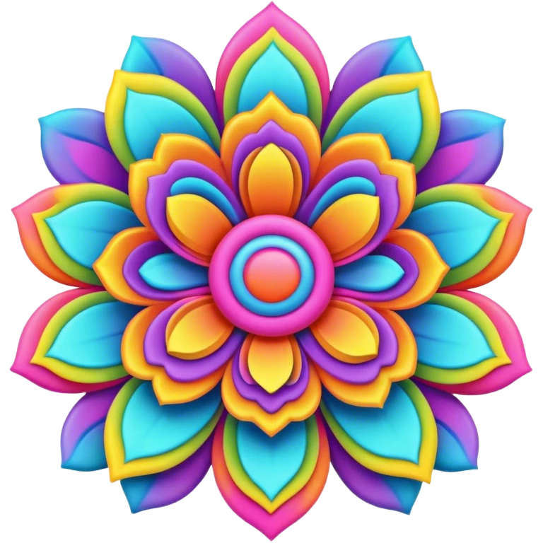3D, psychedelic colored hippie style flower border  emoji