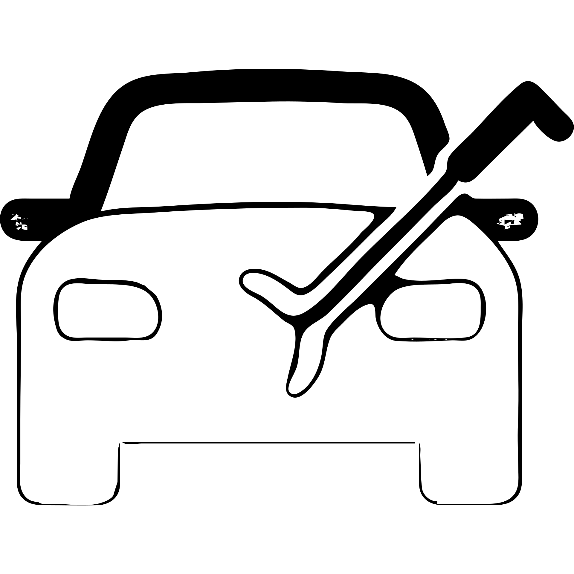 minimalist matte black car icon with a visible dent and a subtle rod or hook tool touching the dent, fine silver lines for contrast, focus on dent repair emoji