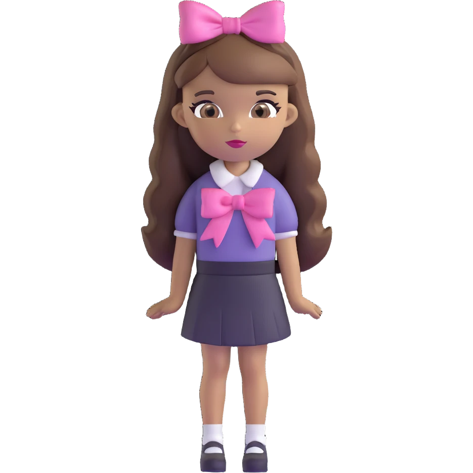 Bratz character with brown hair and pink bow emoji
