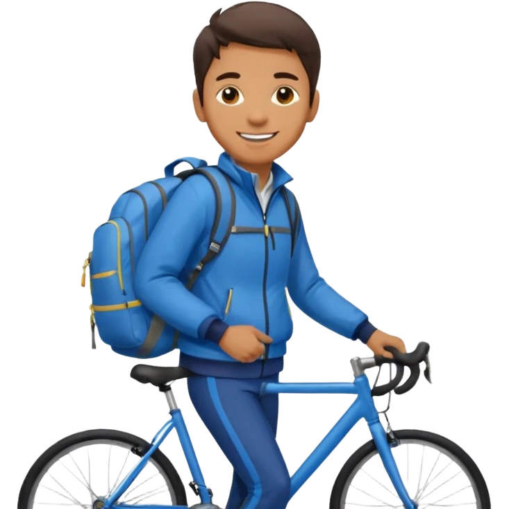 Commuter + blue jacket + backpack, City Cyclists. emoji