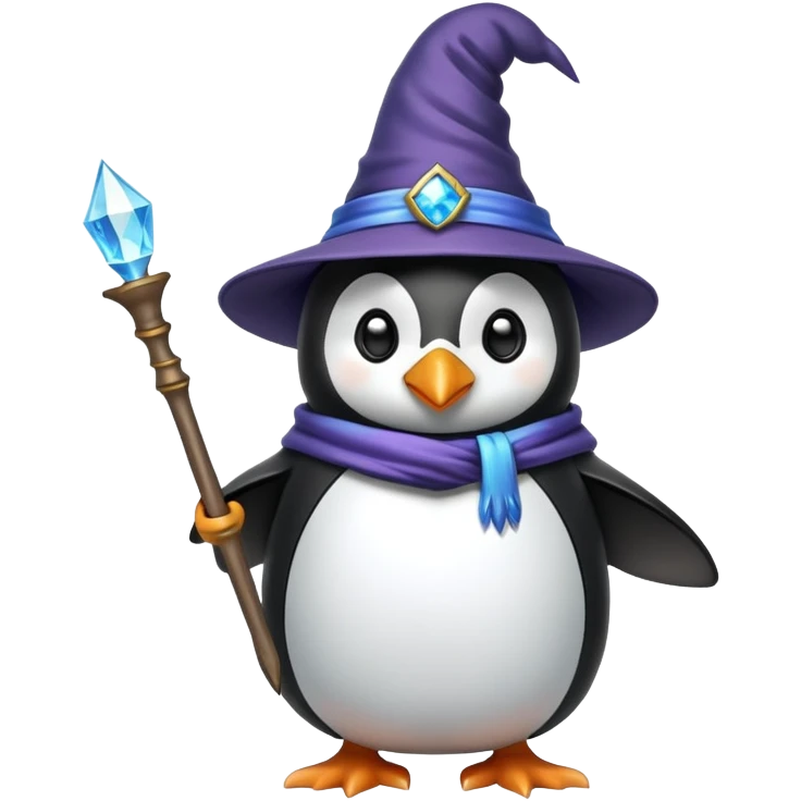 Penguin wizard with wizard hat and magic wand emoji