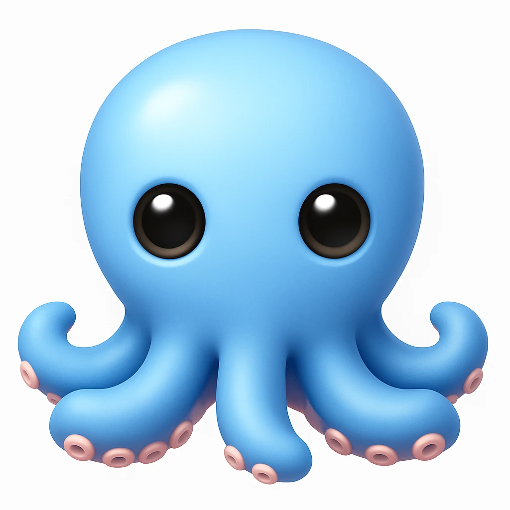 Make an octopus emoji exactly like the reference image, in iOS emoji style. Same shape, color, and details, smooth and shiny. Add a subtle highlight. emoji