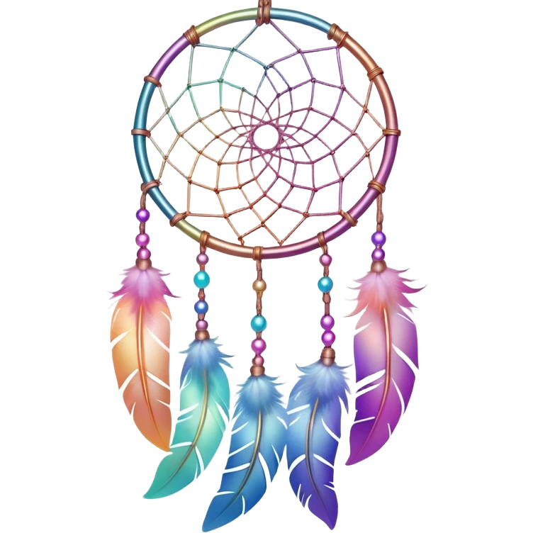 Iridescent pastel rainbow colorful transparent bright light luminescent dream-catcher hanging from an iridescent chain emoji