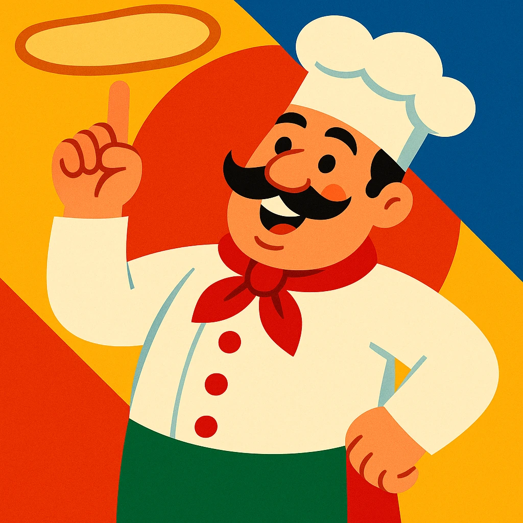 smiling Italian chef spinning pizza dough emoji
