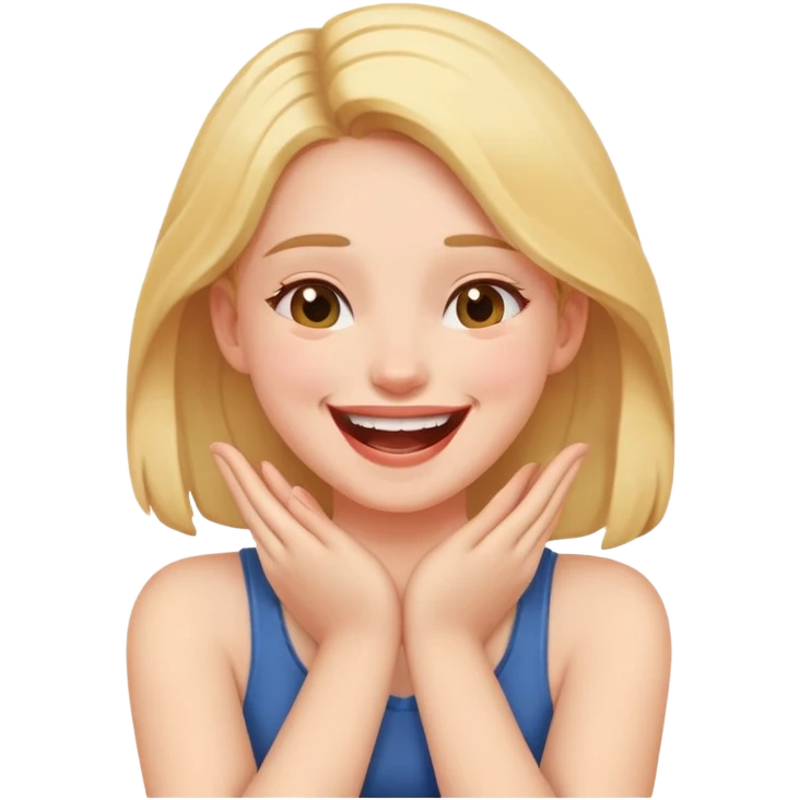 Girl laughing while hands crossed holding her neck emoji