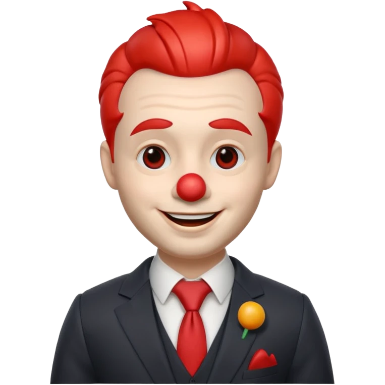 A 3D cartoon man with a red clown nose, smiling expression, wearing a suit, soft lighting, realistic Memoji-style. emoji