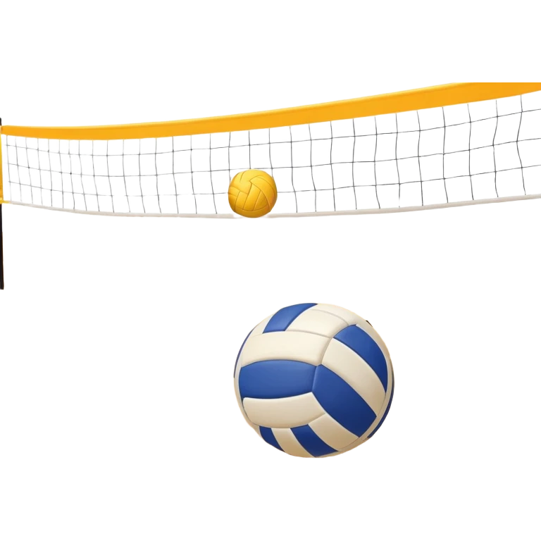 A close-up volleyball net with a ball hovering above it, set against the backdrop of a sandy volleyball court. The scene highlights the tension of an impending play, with the court lines clearly visible and a bright, sunny atmosphere surrounding the action. emoji
