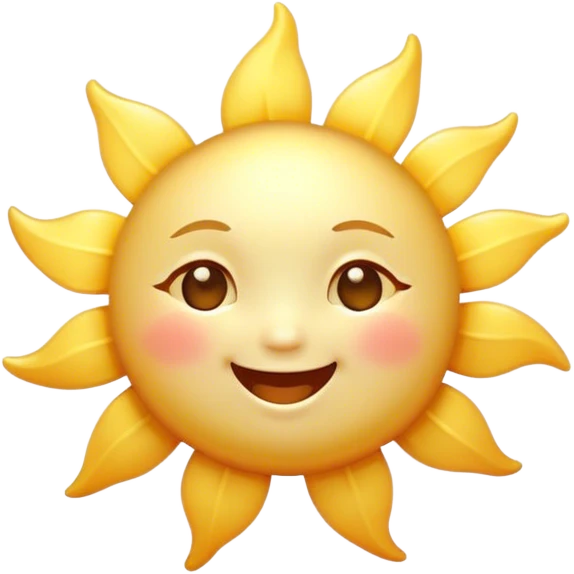 Cinematic tiny happy sun, golden and round, chubby with a warm smile, gentle rays beaming softly, radiating warmth and happiness, irresistibly cute. emoji