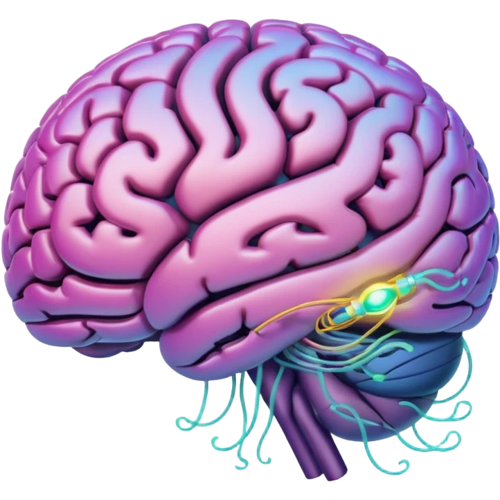 brain with glowing quantum particles around emoji