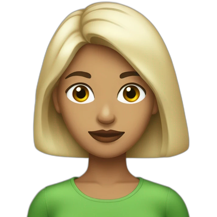mujer de 22 años, ojos verdes, pelo negro, piel blanca, labios  gruesos nariz pequeña emoji