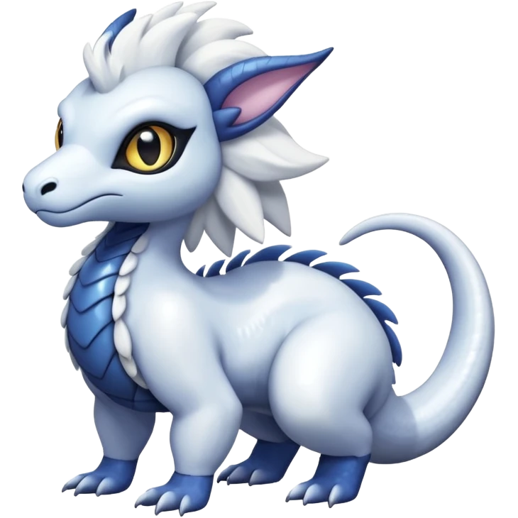 White glossy soft silky furry iridesent Absol-Shinx-Snake-fusion-hybrid, full body emoji