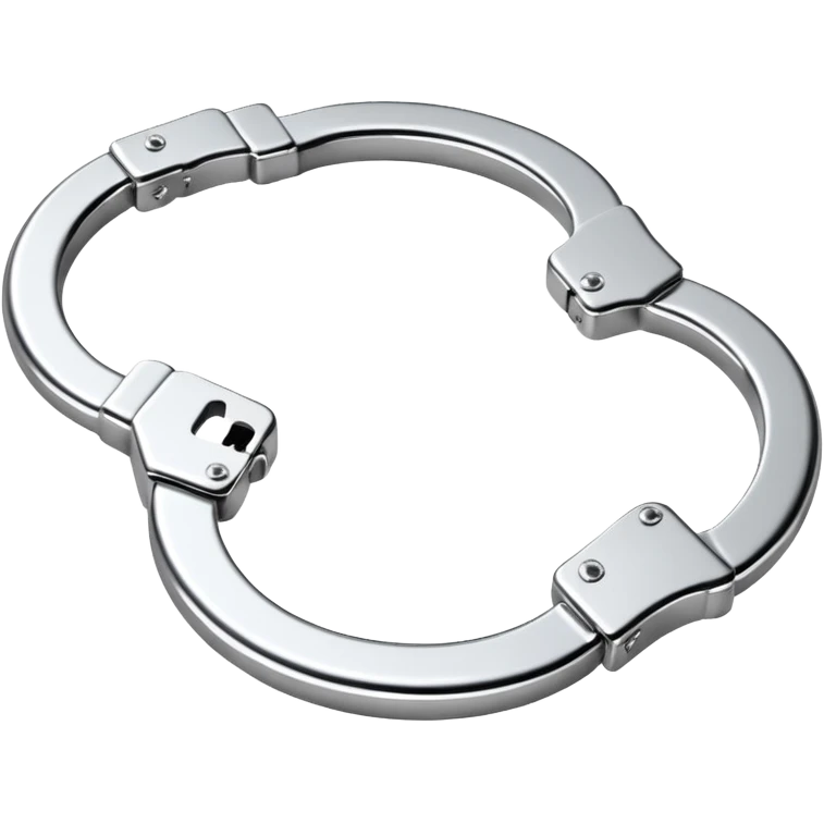 A pair of elegant handcuffs emoji made of silver chrome, smooth rounded design, glossy metallic reflections, luxury fetish aesthetic, minimal iOS emoji style, centered, clean white background emoji