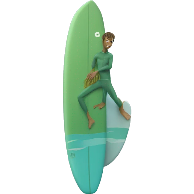 surfer on light blue surfboard wearing seaweed color wetsuit emoji