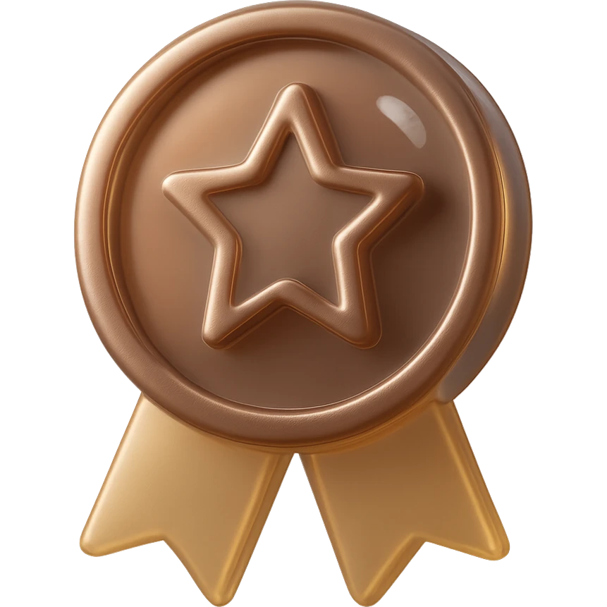 Make this bronze medal icon more 3D with added depth and metallic shine, keeping the background transparent. emoji
