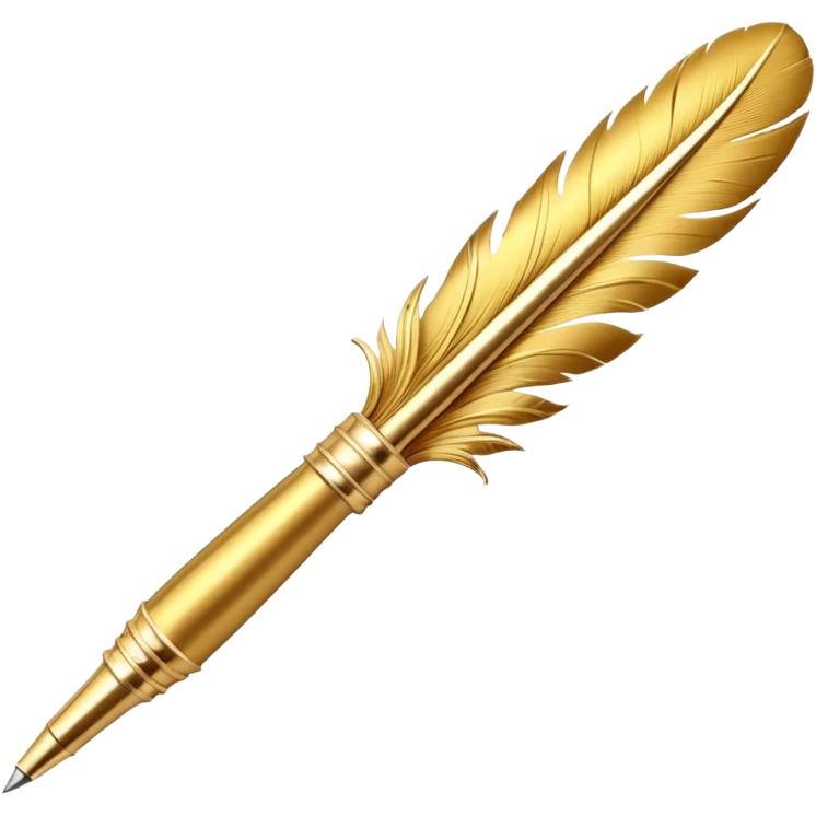 3D perspective Premium golden feather pen emoji