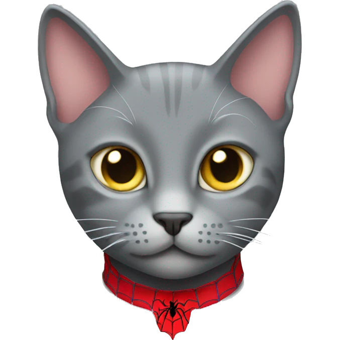 Grey cat with a Spiderman collar emoji