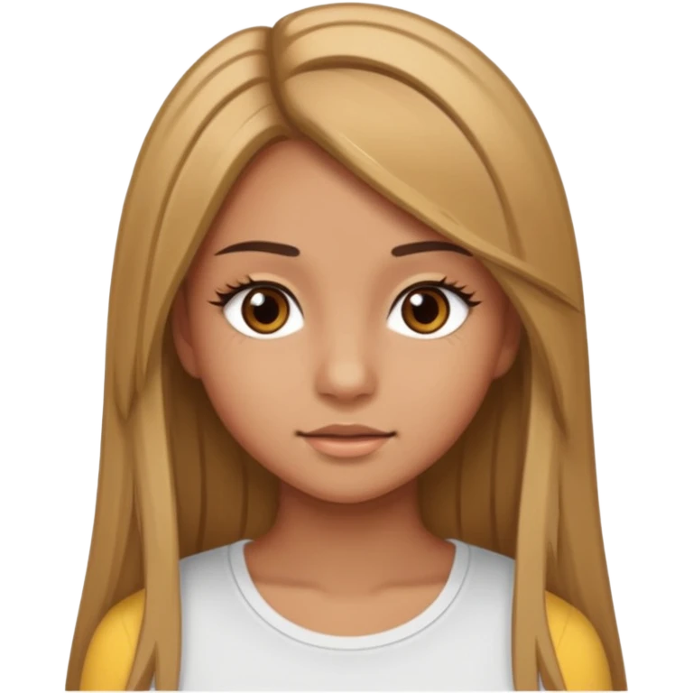 make a teenage 17 year old woman emoji with straight long brown hair and blonde highlights and brown eyes with pretty eyelashes wearing a white top  emoji