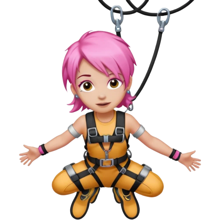 bungee jumping face with earrings and pink hair flying away bungee jump emoji