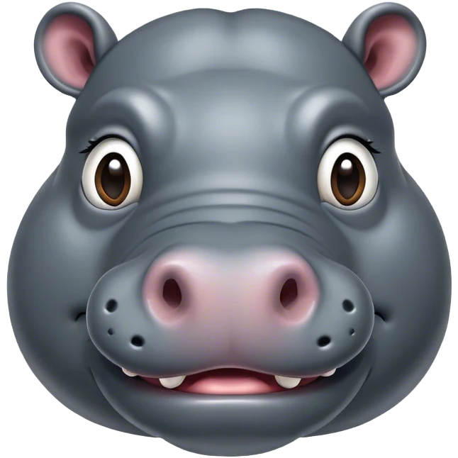 Cinematic Comical Hippo Portrait Emoji, Head tilted dramatically with an exaggeratedly amused expression, featuring a striking, glossy slate-gray hide with bold textured wrinkles, wide, expressive eyes filled with playful disbelief, Simplified yet hilariously expressive features, highly detailed, glowing with a slightly sassy glow, high shine, dramatic yet playful, stylized with an air of cheeky river mischief, bright and endearing, soft glowing outline, capturing the essence of a spirited and over-the-top hippo, so meme-worthy it feels like it could splash its way into internet fame instantly! emoji