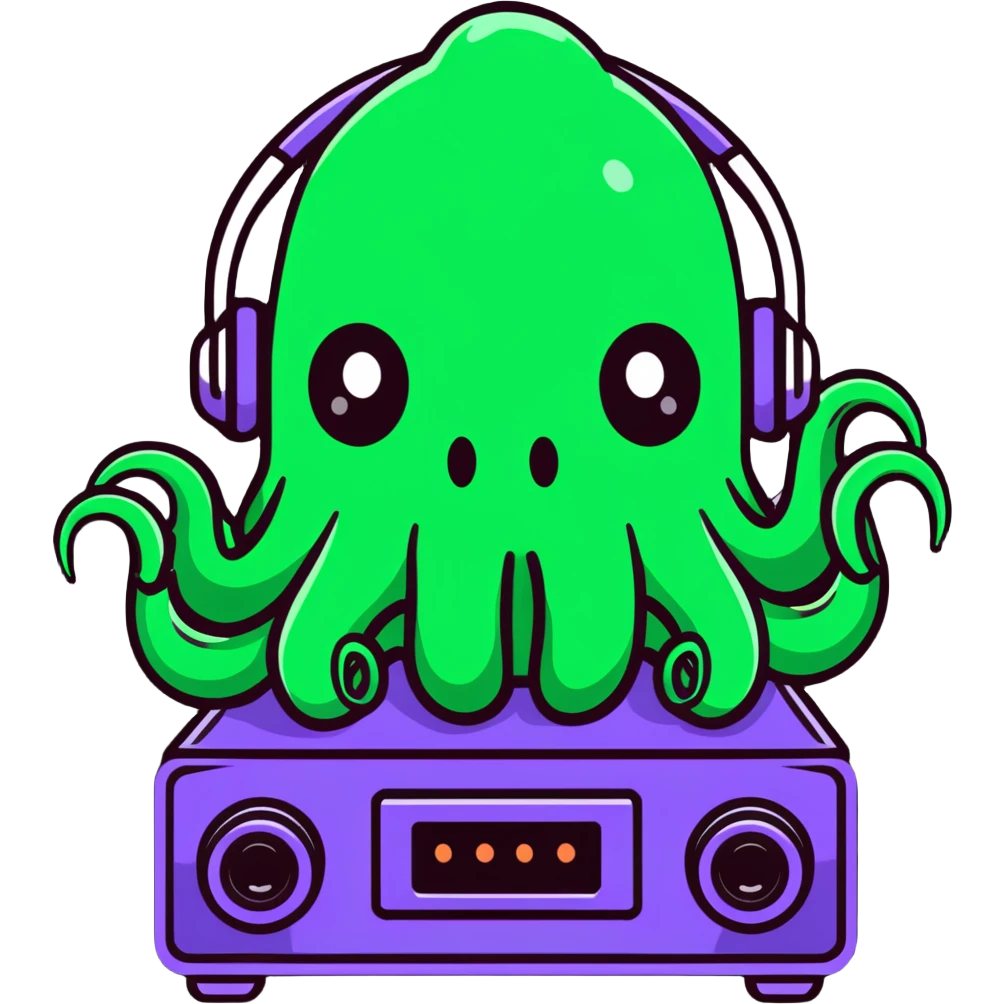 Lovecraftian Cthulhu monster with tentacle face operating audio equipment emoji