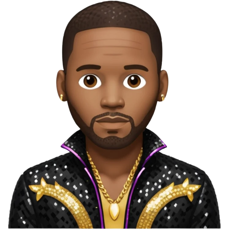 R. Kelly with dark brown hair, black sequin outfit emoji
