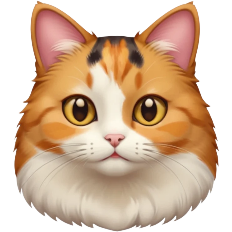 calico cat with cute slim face, small head, hazel eyes, and short but chubby body emoji