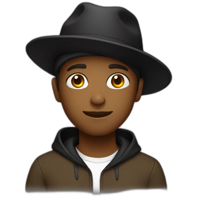 Designer wearing hat and black hoodie emoji