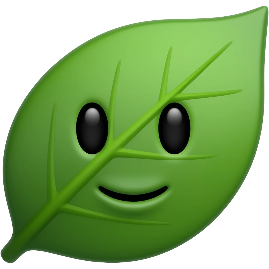 leaf with face oval and green with black eyes with mouth emoji