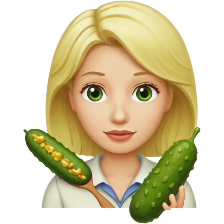 Naked Blonde with a pickle in her mouth emoji