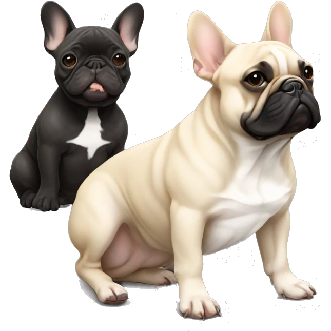 Beige French bulldog sitting beside black brindle French bulldog emoji