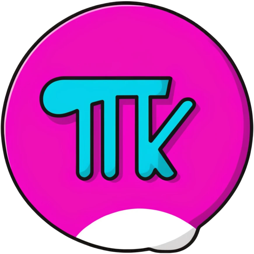 Minimalist sticker with white 'tt' letters on a black circle with cyan, magenta, and yellow dots below, cap with street style influence emoji